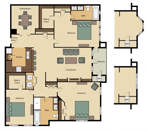 Floor plan for 3 beds, 2 baths, 1583 sqft